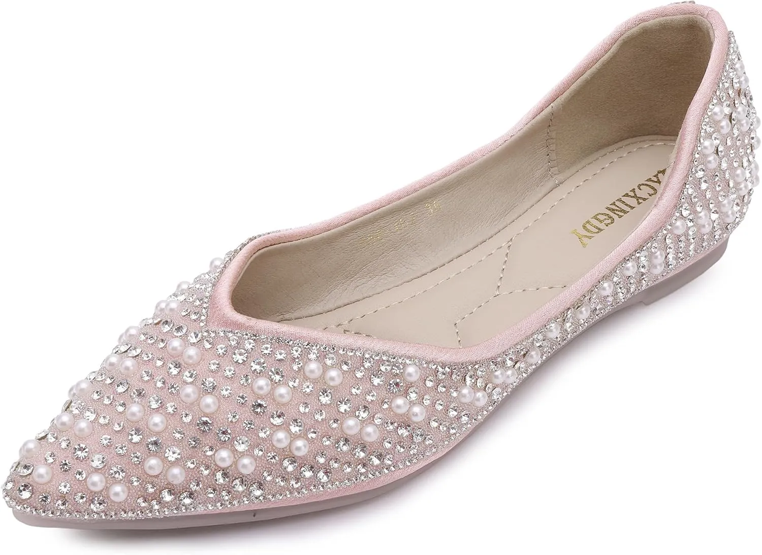 Women's Rhinestone Flats Fashion Pointed Toe Pearl Diamond Low Heel Dress Wedding Flats Work Business Dance Ballet Flats