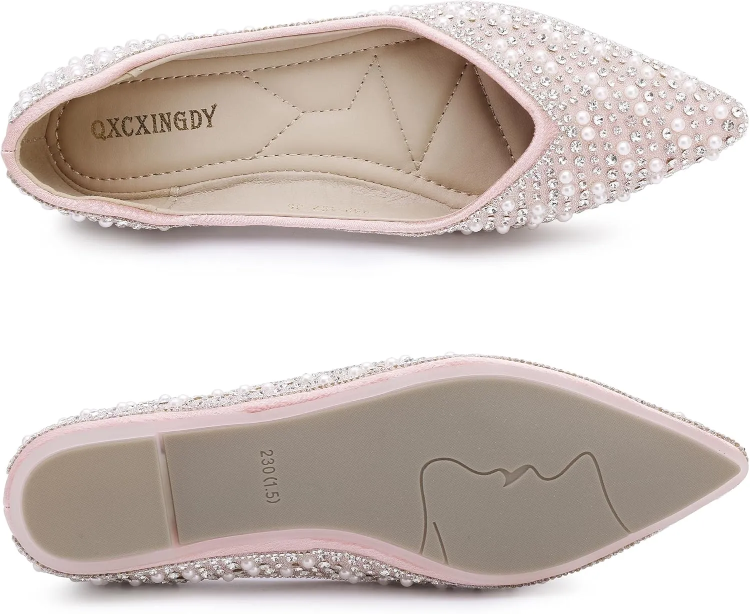 Women's Rhinestone Flats Fashion Pointed Toe Pearl Diamond Low Heel Dress Wedding Flats Work Business Dance Ballet Flats