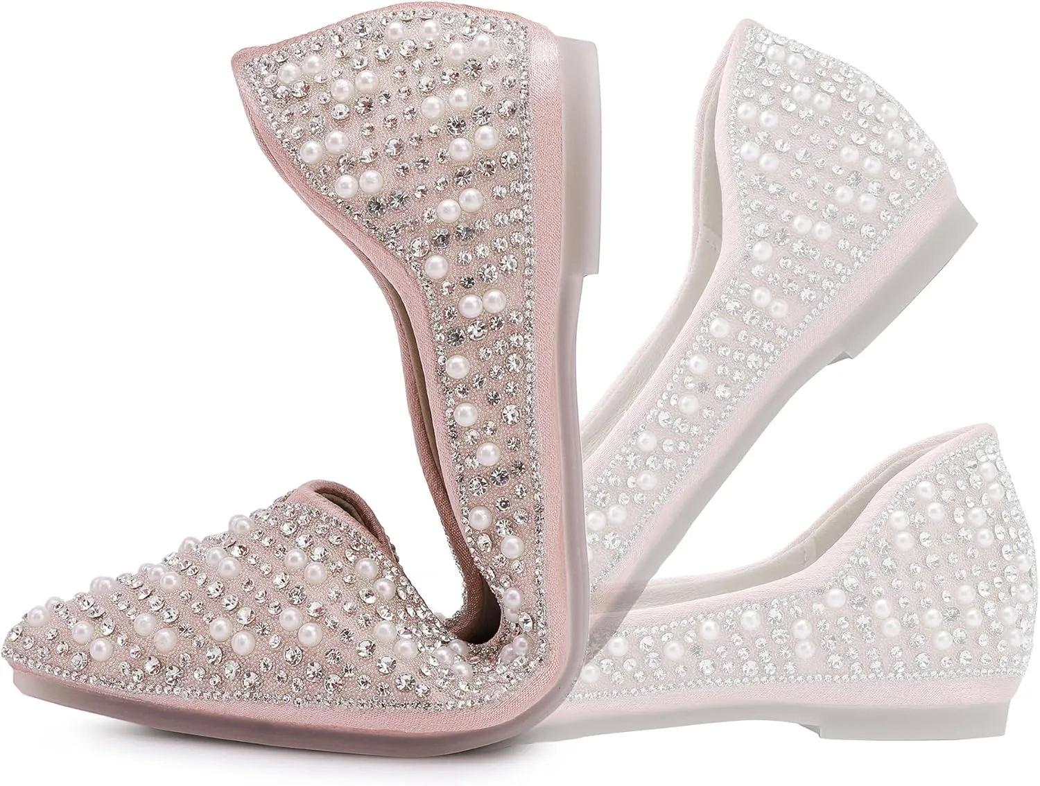 Women's Rhinestone Flats Fashion Pointed Toe Pearl Diamond Low Heel Dress Wedding Flats Work Business Dance Ballet Flats