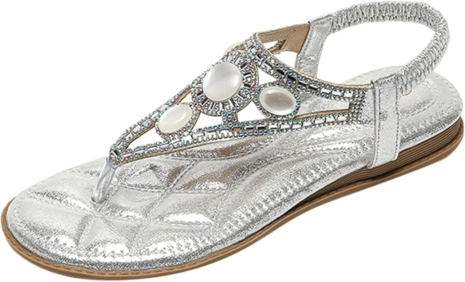 Womens Sandals Dressy Casual Summer Flats Sandal Comfort Bohemian Flip Flops Elastic Ankle Strap Walking Beach Shoes