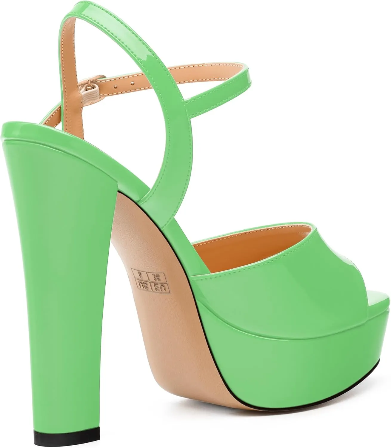 Womens Sandals, Round Open Toe Platform Sandals, Adjustable Ankle Strap Buckle High Heels, Fashion Solid Patent Sandals