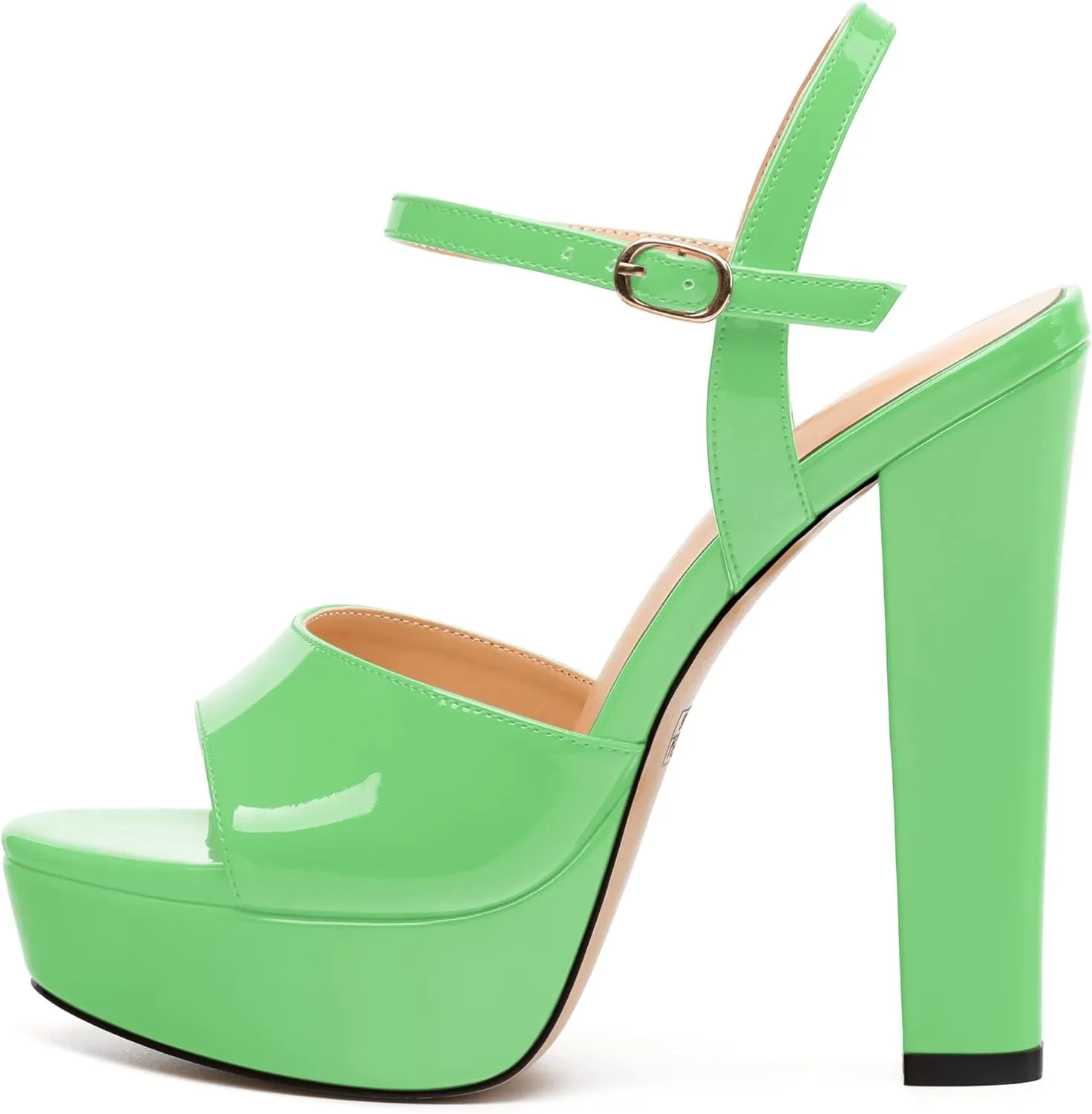 Womens Sandals, Round Open Toe Platform Sandals, Adjustable Ankle Strap Buckle High Heels, Fashion Solid Patent Sandals