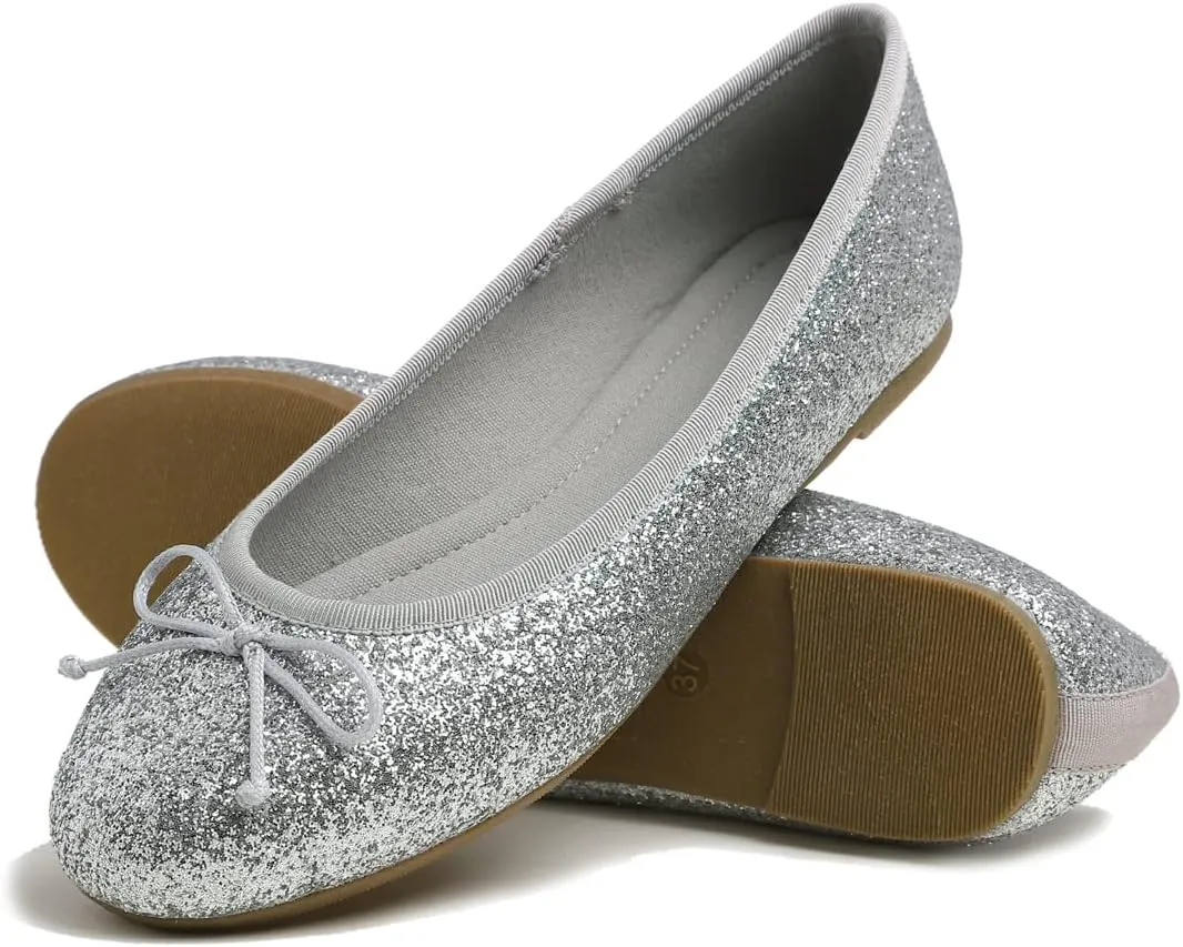 Women's Shiny Ballet Flats Sparkle Memory Foam Cushioned Colorful Glitter