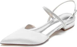 Womens Slingback Flats Shoes for Wedding Bride Comfortable Bridal Shoes,White,7