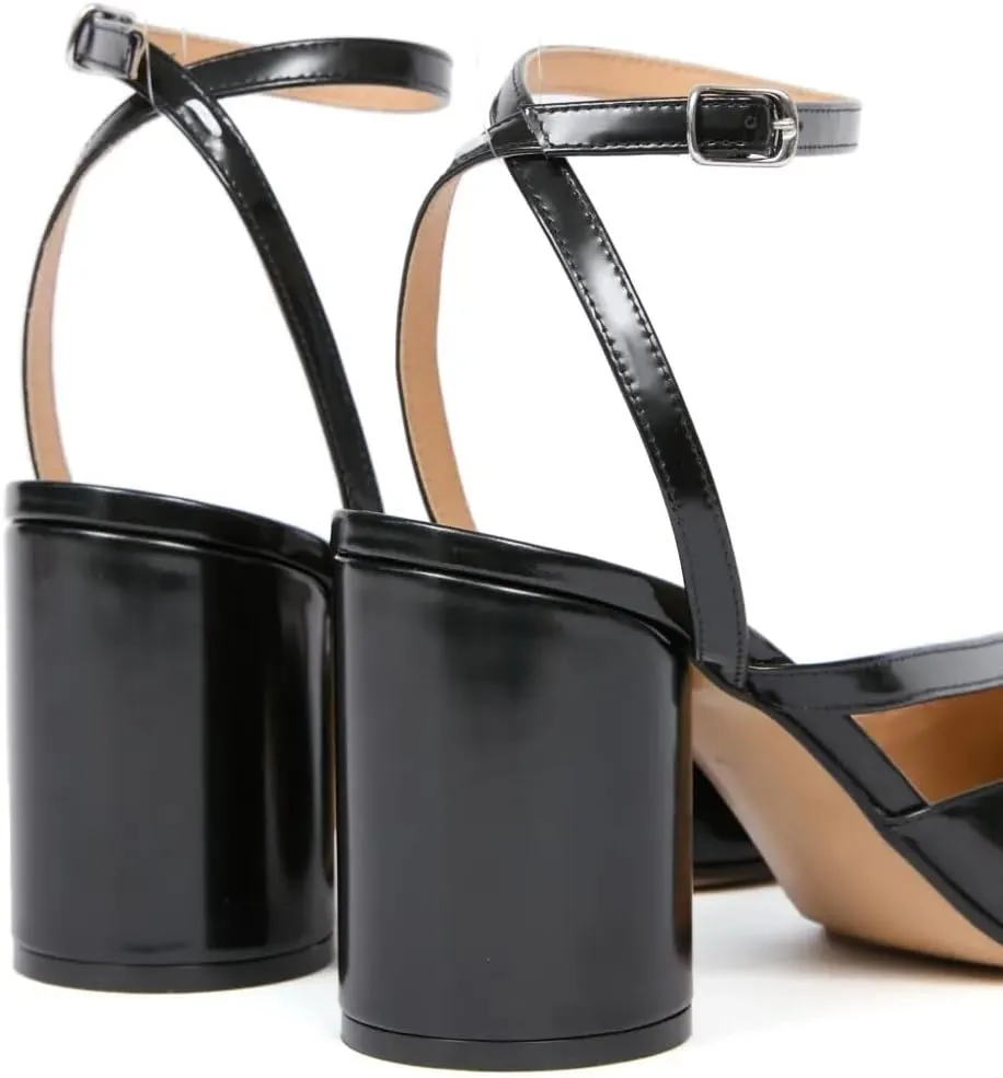 Women's Slingback Heels Split Toe Pumps Chunky Block Heel Adjustable Ankle Strap Tabi Shoes Work Dress Heeled Sandals