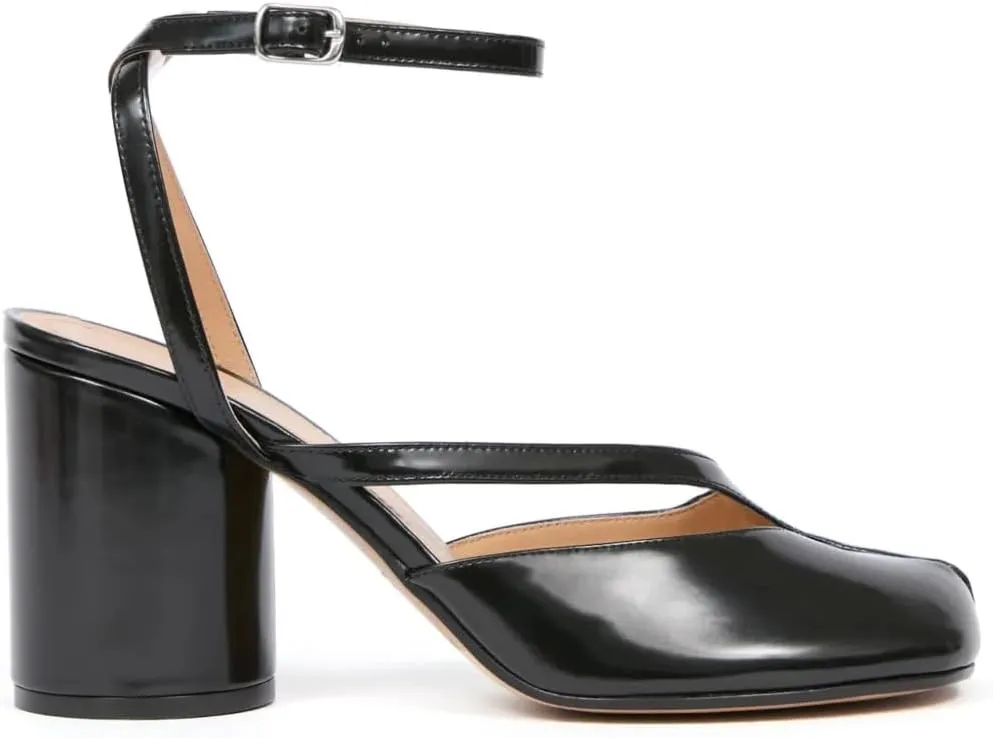 Women's Slingback Heels Split Toe Pumps Chunky Block Heel Adjustable Ankle Strap Tabi Shoes Work Dress Heeled Sandals