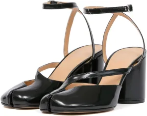 Women's Slingback Heels Split Toe Pumps Chunky Block Heel Adjustable Ankle Strap Tabi Shoes Work Dress Heeled Sandals
