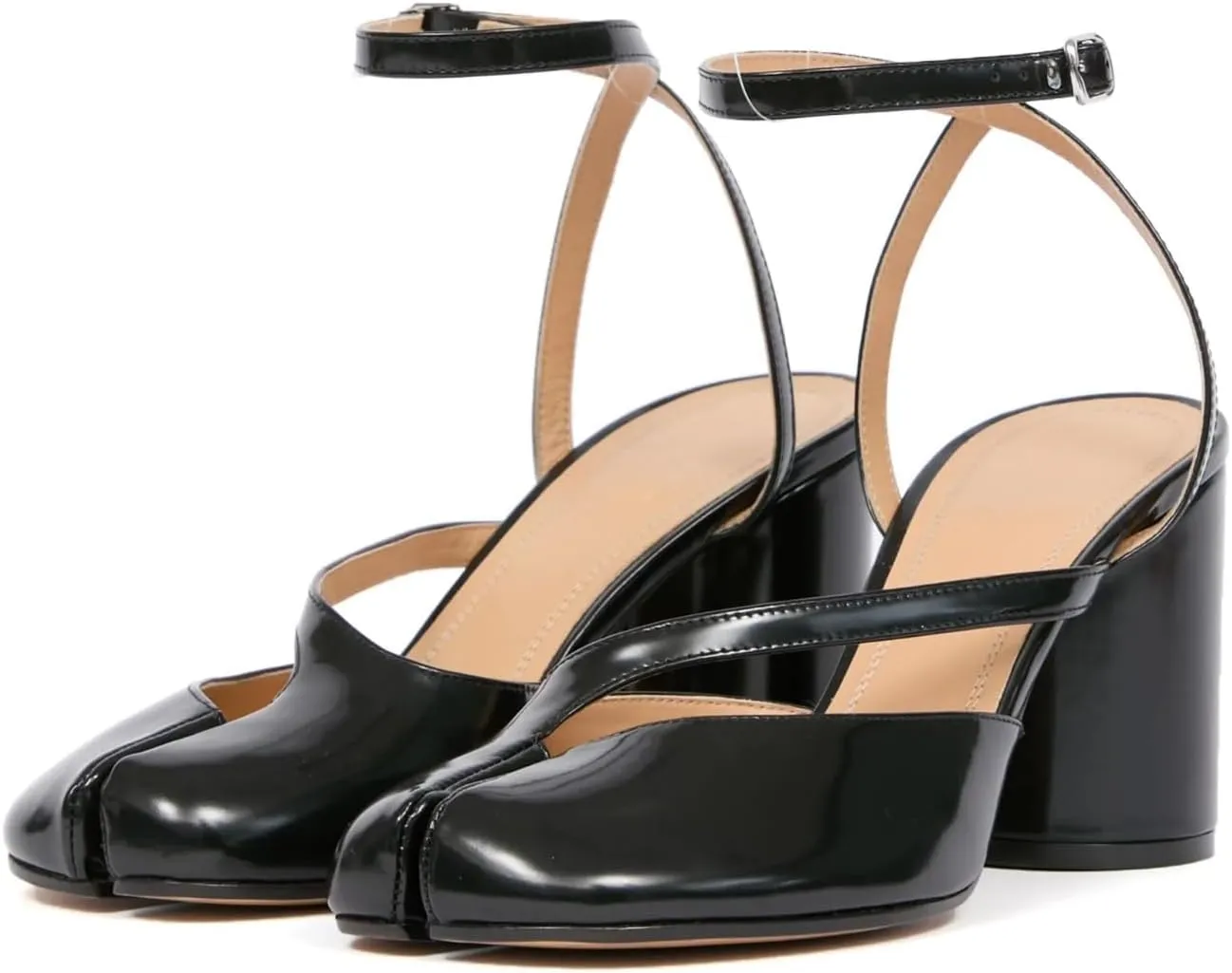 Women's Slingback Heels Split Toe Pumps Chunky Block Heel Adjustable Ankle Strap Tabi Shoes Work Dress Heeled Sandals