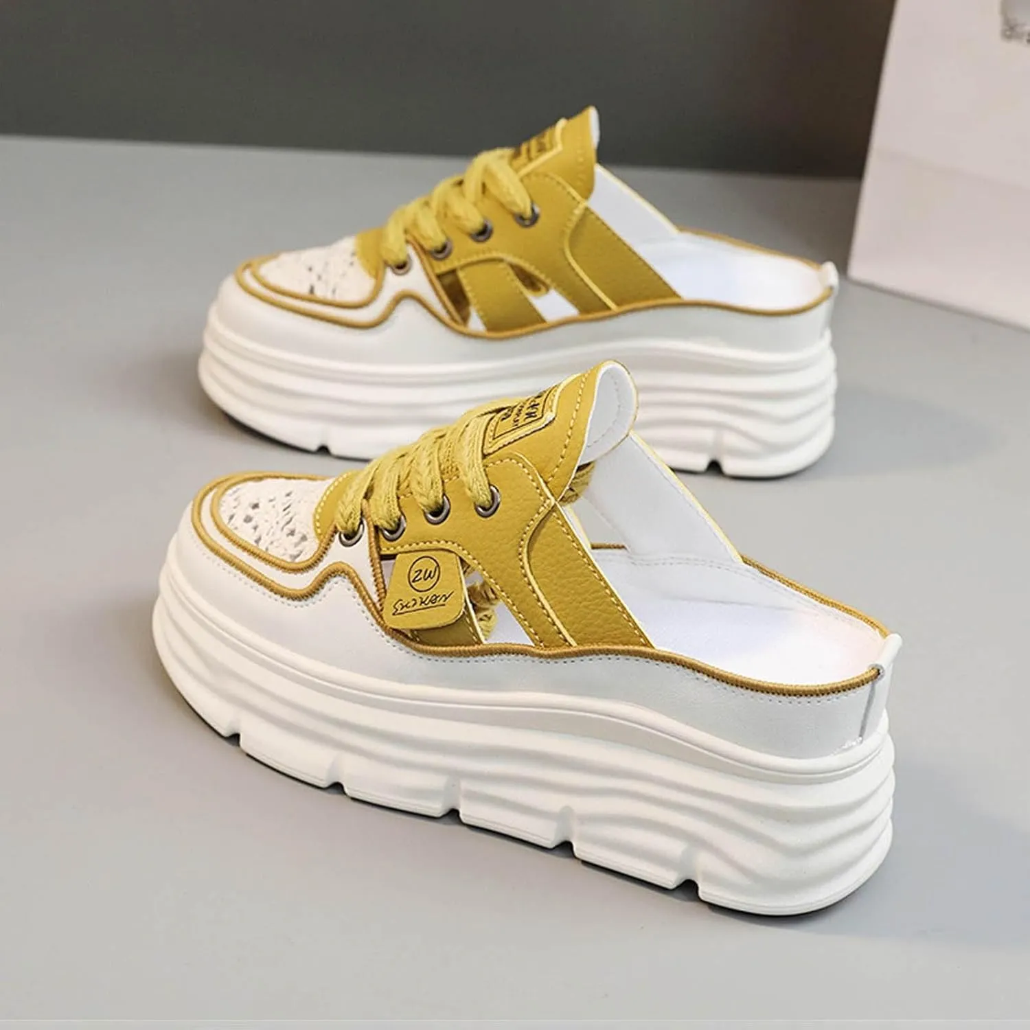 Women's Slip on Platform Sneakers Mule Shoes Comfortable Breathable Cutout Casual Clogs