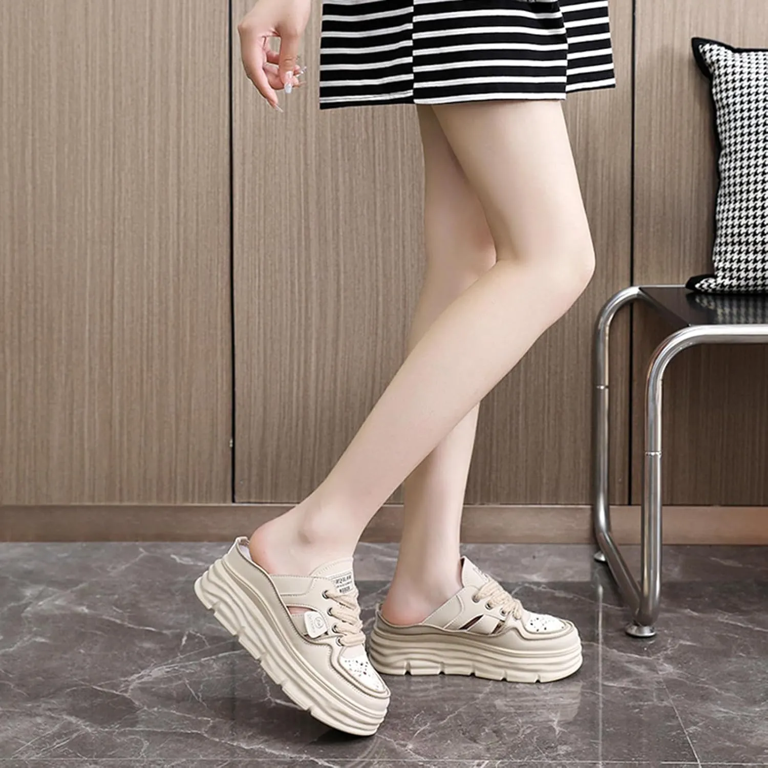 Women's Slip on Platform Sneakers Mule Shoes Comfortable Breathable Cutout Casual Clogs