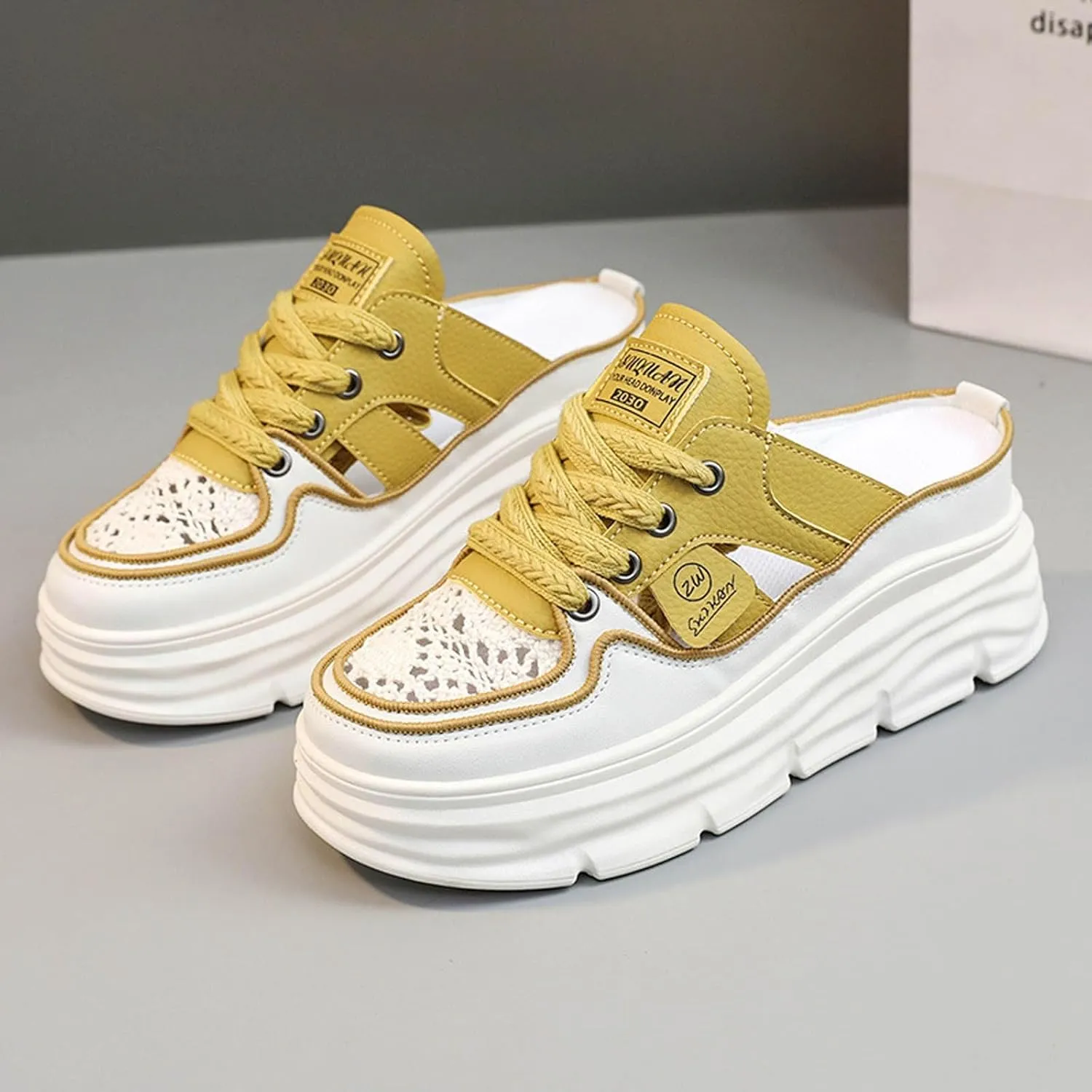 Women's Slip on Platform Sneakers Mule Shoes Comfortable Breathable Cutout Casual Clogs