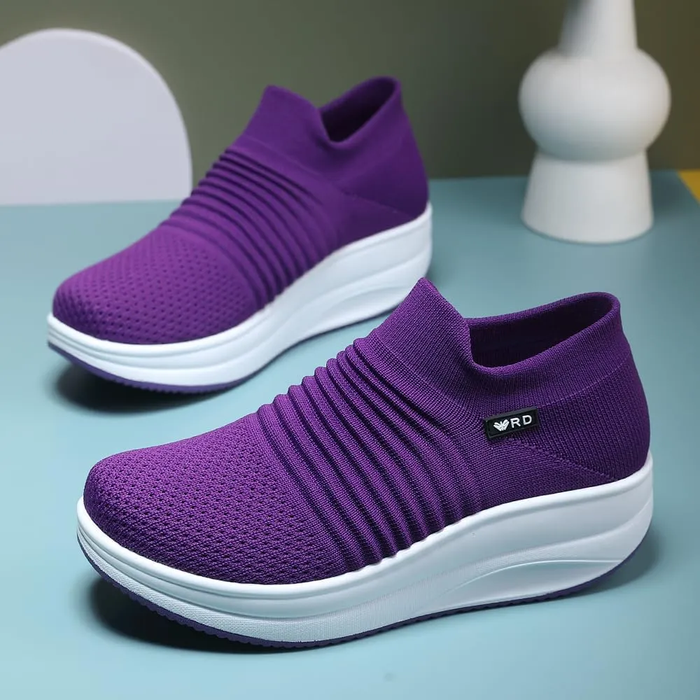 Women's Slip-on Walking Shoes Mesh Breathe Air Cushion Sock Sneakers for Women Ladys Fashion Platform Lightweight Loafers Non-Slip Nursing Work Shoe