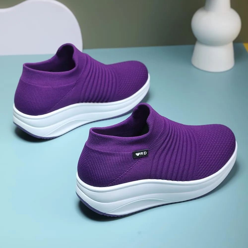 Women's Slip-on Walking Shoes Mesh Breathe Air Cushion Sock Sneakers for Women Ladys Fashion Platform Lightweight Loafers Non-Slip Nursing Work Shoe