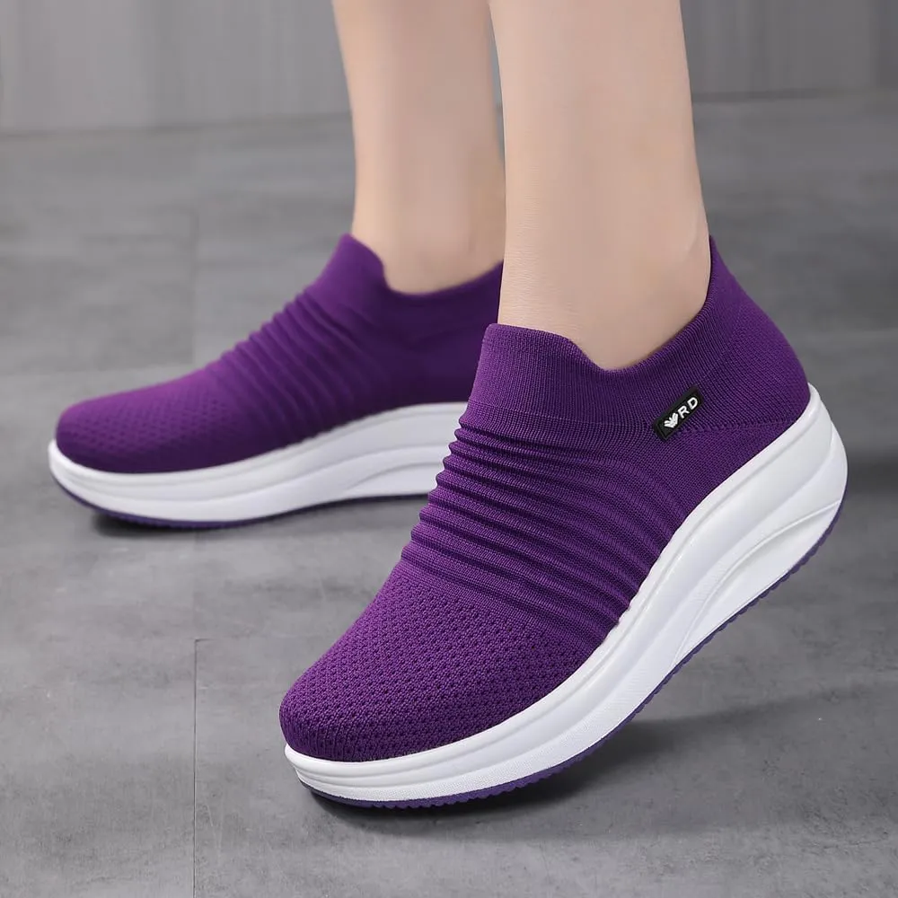 Women's Slip-on Walking Shoes Mesh Breathe Air Cushion Sock Sneakers for Women Ladys Fashion Platform Lightweight Loafers Non-Slip Nursing Work Shoe