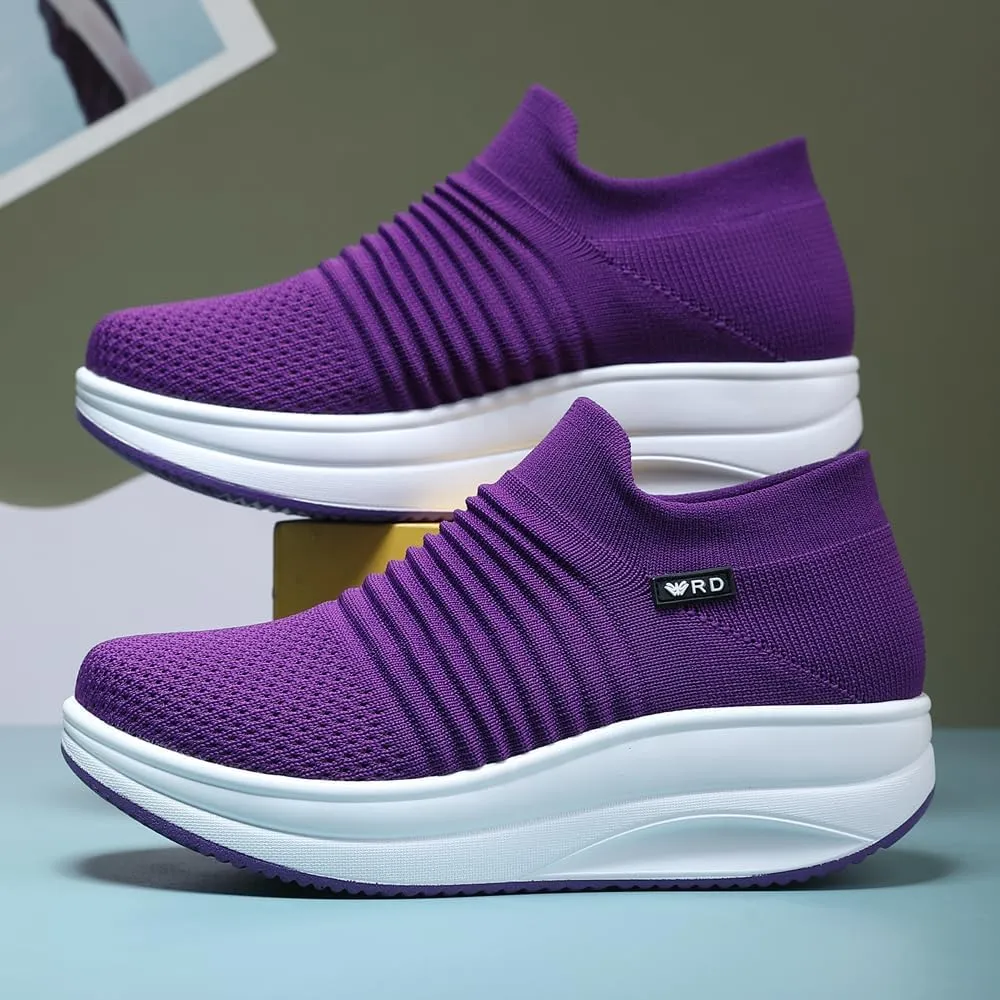Women's Slip-on Walking Shoes Mesh Breathe Air Cushion Sock Sneakers for Women Ladys Fashion Platform Lightweight Loafers Non-Slip Nursing Work Shoe