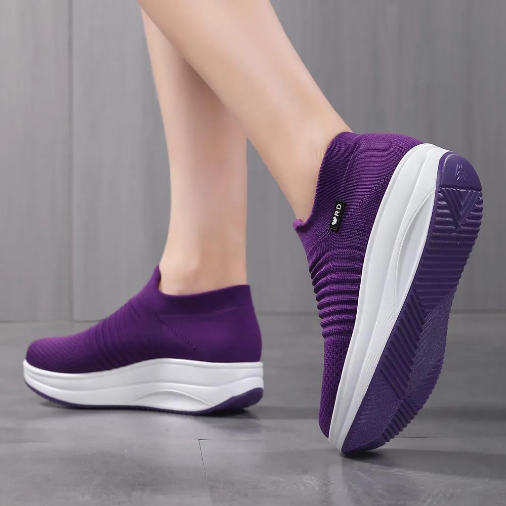 Women's Slip-on Walking Shoes Mesh Breathe Air Cushion Sock Sneakers for Women Ladys Fashion Platform Lightweight Loafers Non-Slip Nursing Work Shoe