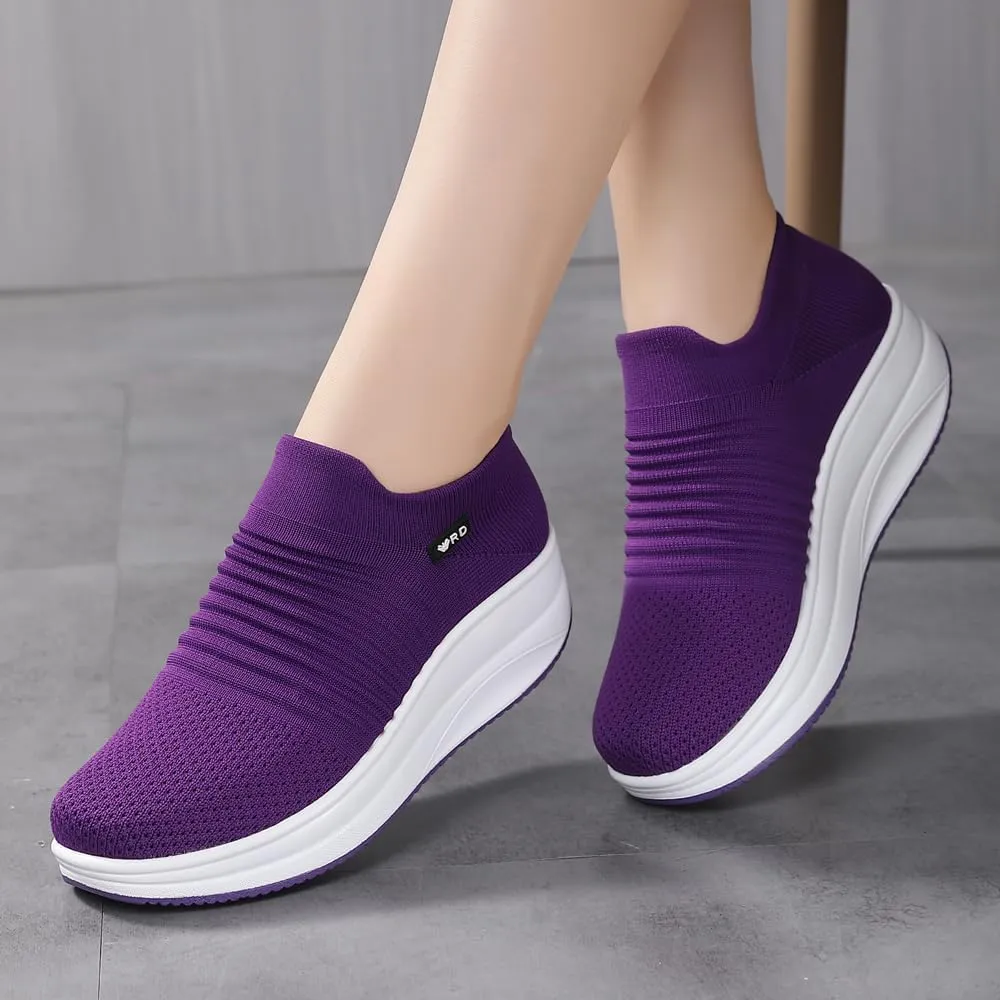 Women's Slip-on Walking Shoes Mesh Breathe Air Cushion Sock Sneakers for Women Ladys Fashion Platform Lightweight Loafers Non-Slip Nursing Work Shoe