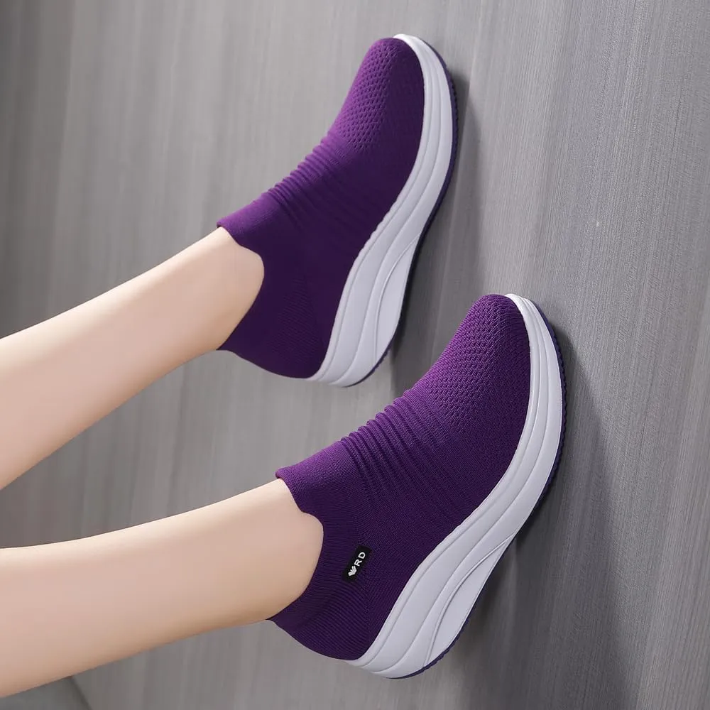 Women's Slip-on Walking Shoes Mesh Breathe Air Cushion Sock Sneakers for Women Ladys Fashion Platform Lightweight Loafers Non-Slip Nursing Work Shoe