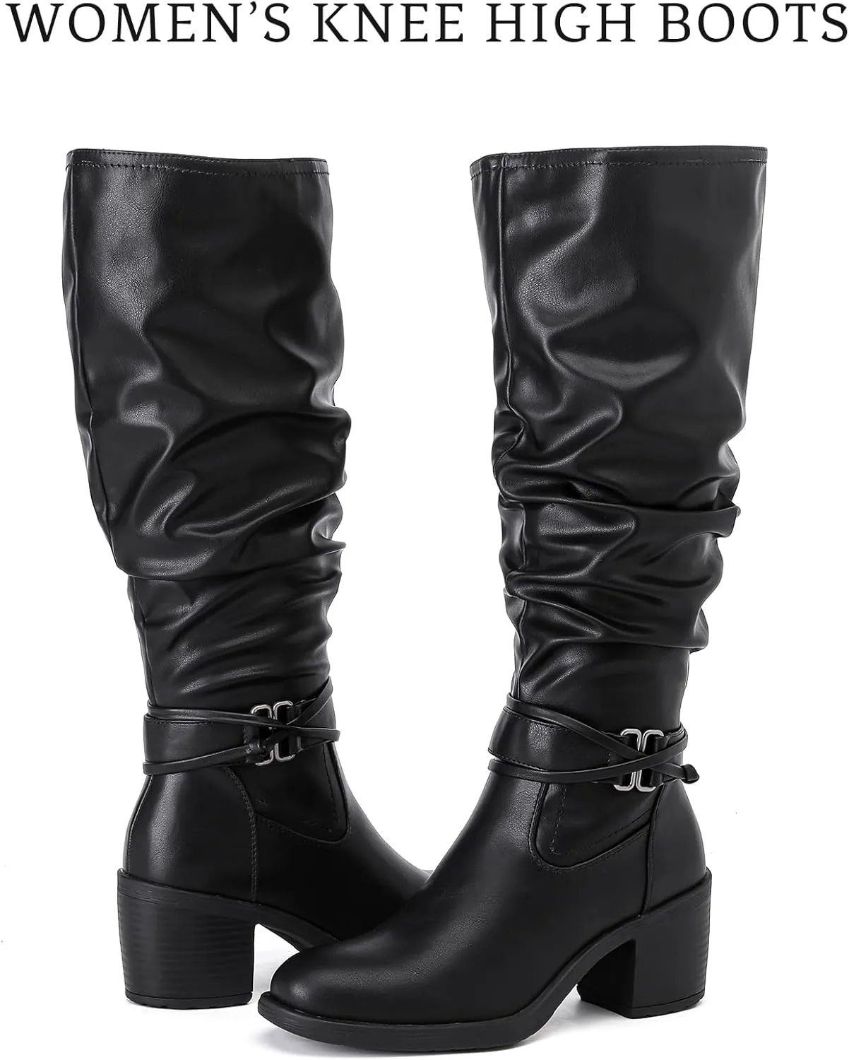 Women's Slouchy Knee High Boots Riding Combat Boots with Chunky Heel,Comfortable and Fashionable for Fall and Winter Wear for Women.