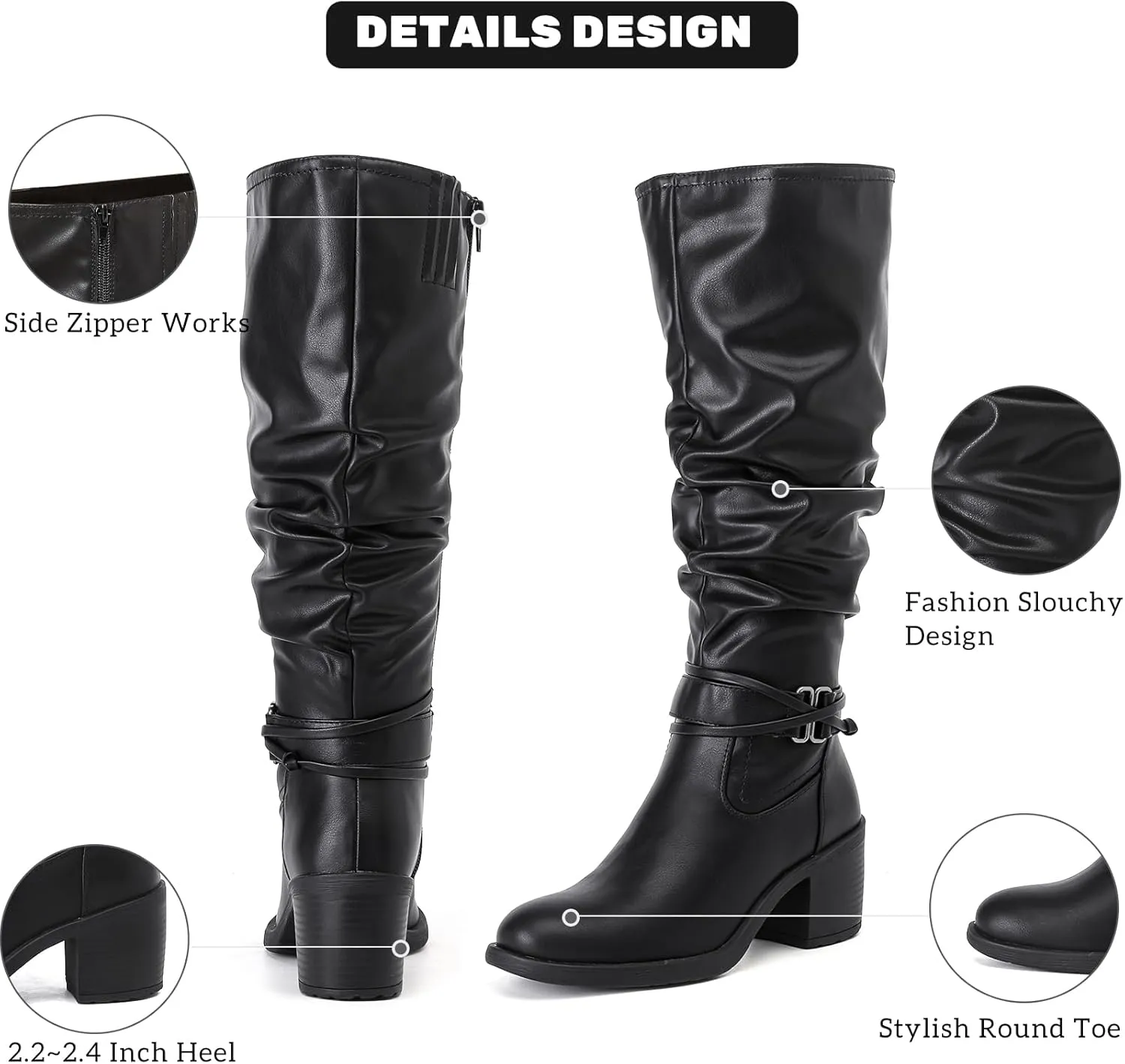 Women's Slouchy Knee High Boots Riding Combat Boots with Chunky Heel,Comfortable and Fashionable for Fall and Winter Wear for Women.