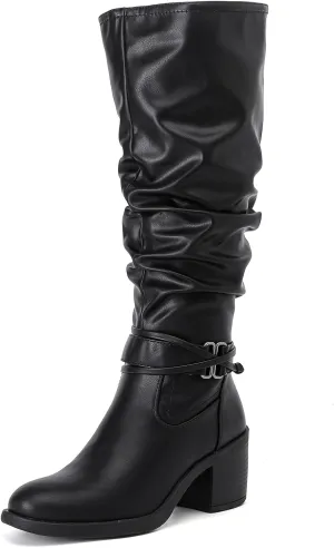 Women's Slouchy Knee High Boots Riding Combat Boots with Chunky Heel,Comfortable and Fashionable for Fall and Winter Wear for Women.