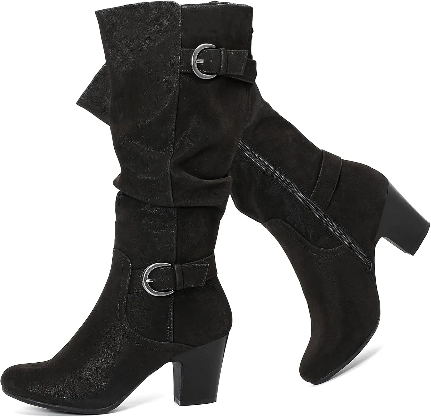 Women's Slouchy Knee High Boots with Chunky Heel, Pointed Toe, Comfortable and Fashionable for Fall and Winter Wear for Women.