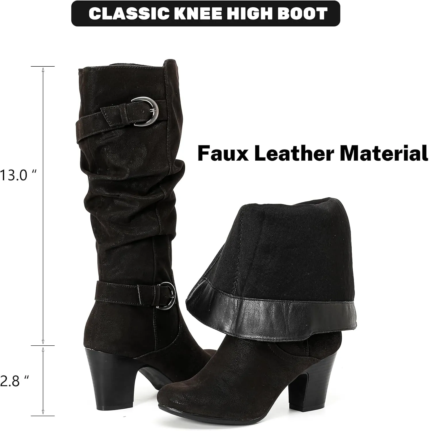 Women's Slouchy Knee High Boots with Chunky Heel, Pointed Toe, Comfortable and Fashionable for Fall and Winter Wear for Women.