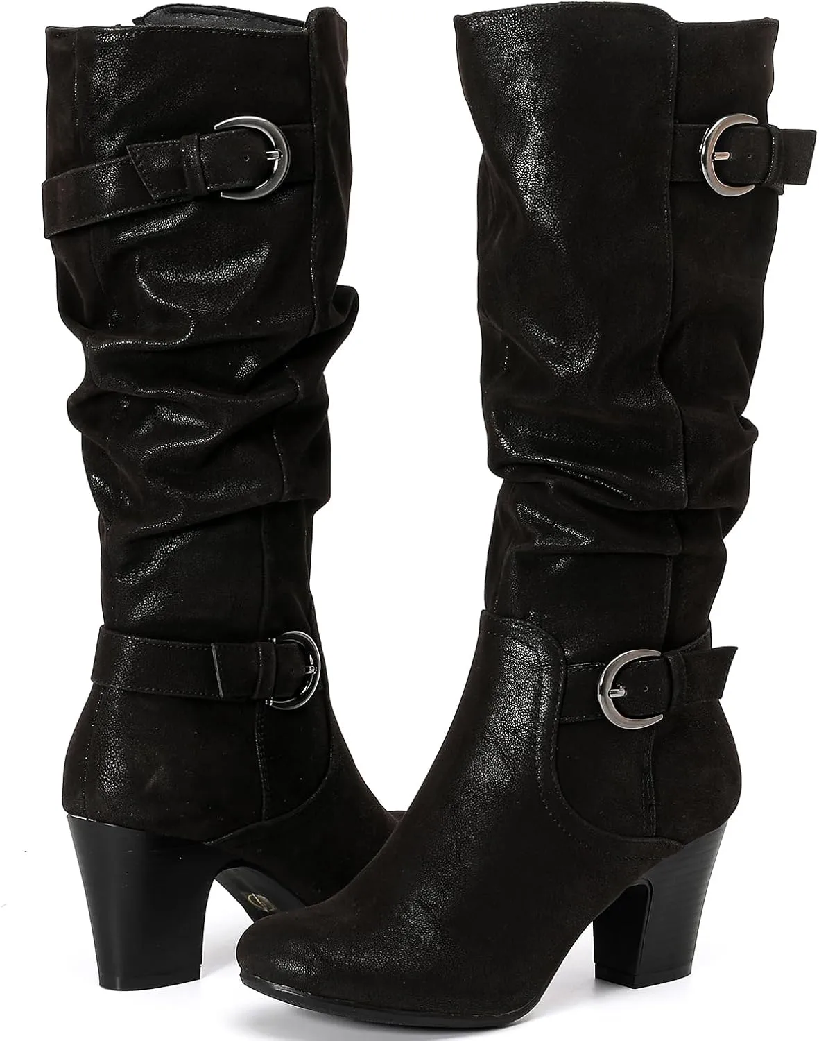 Women's Slouchy Knee High Boots with Chunky Heel, Pointed Toe, Comfortable and Fashionable for Fall and Winter Wear for Women.