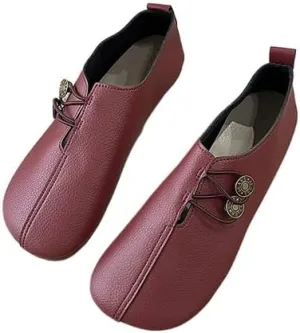Women's Soft Soled Round Toe Flats, Solid Color Casual Shoes Decorated with Buckles