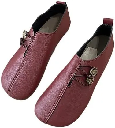 Women's Soft Soled Round Toe Flats, Solid Color Casual Shoes Decorated with Buckles