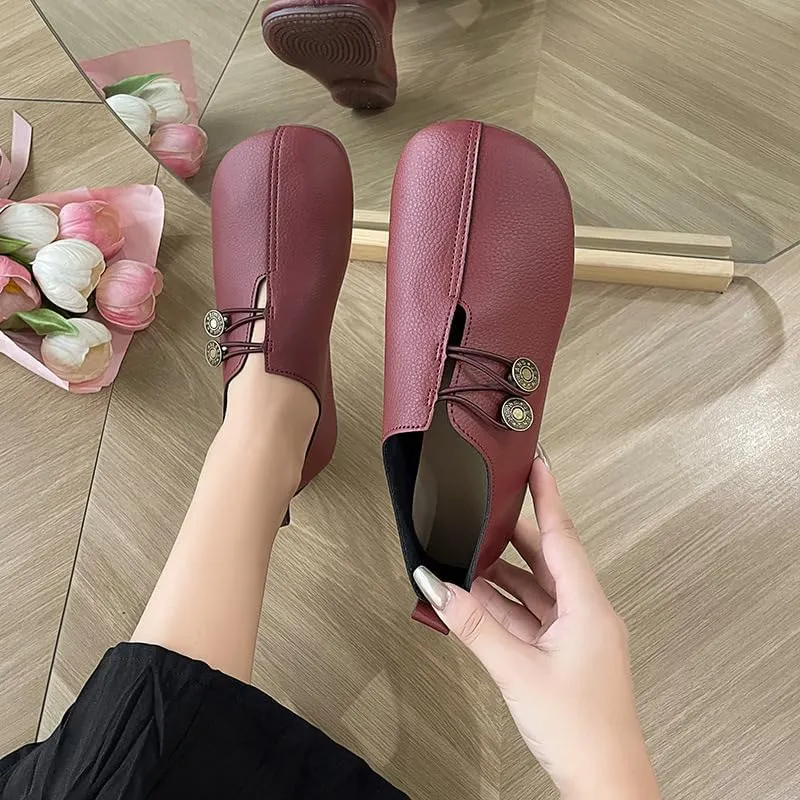 Women's Soft Soled Round Toe Flats, Solid Color Casual Shoes Decorated with Buckles