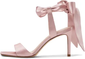 Women's Stiletto Sandals Pink Satin Bow Tie Square Toe Open Toe Sandals.