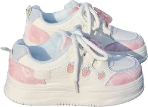 Women's Strawberry Print Platform Sneakers - Chunky Casual Shoes for All-Season, Trendy Student Everyday Walking Shoes