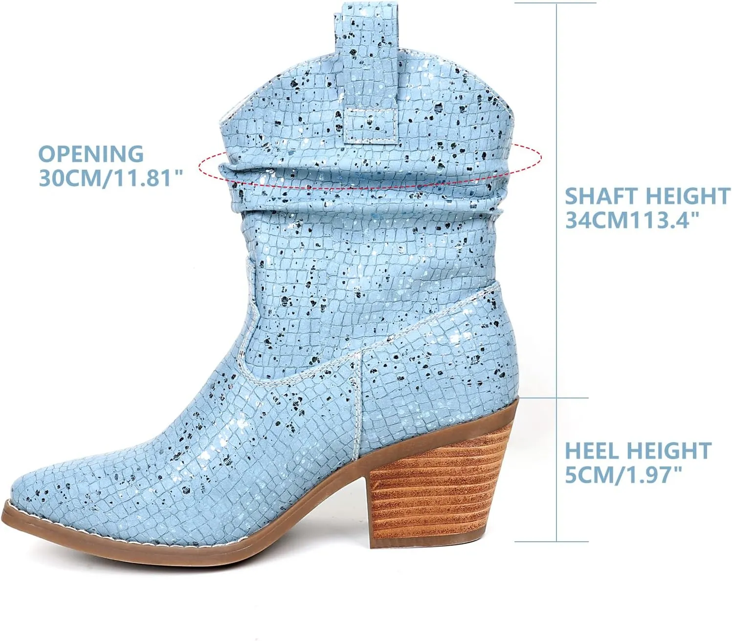 Womens Studded Cowboy Boots Fashion Vintage Sparkly Western Cowgirl Short Boots with Wide Calf Pointed Toe And Chunky Heel Design Ankle Boot