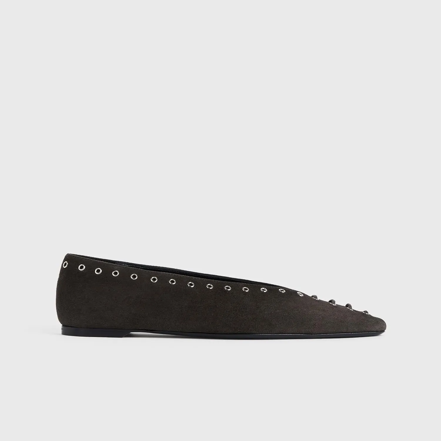 Women's Suede Ballet Flats Square Closed Toe Lace Up Loafers with Metal Buckle Decoration Casual Comfort Flat Shoes