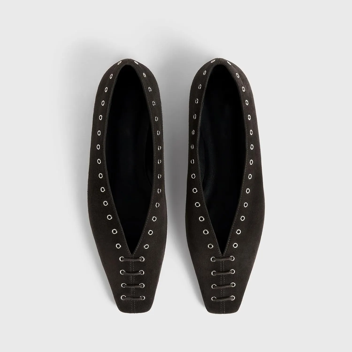 Women's Suede Ballet Flats Square Closed Toe Lace Up Loafers with Metal Buckle Decoration Casual Comfort Flat Shoes