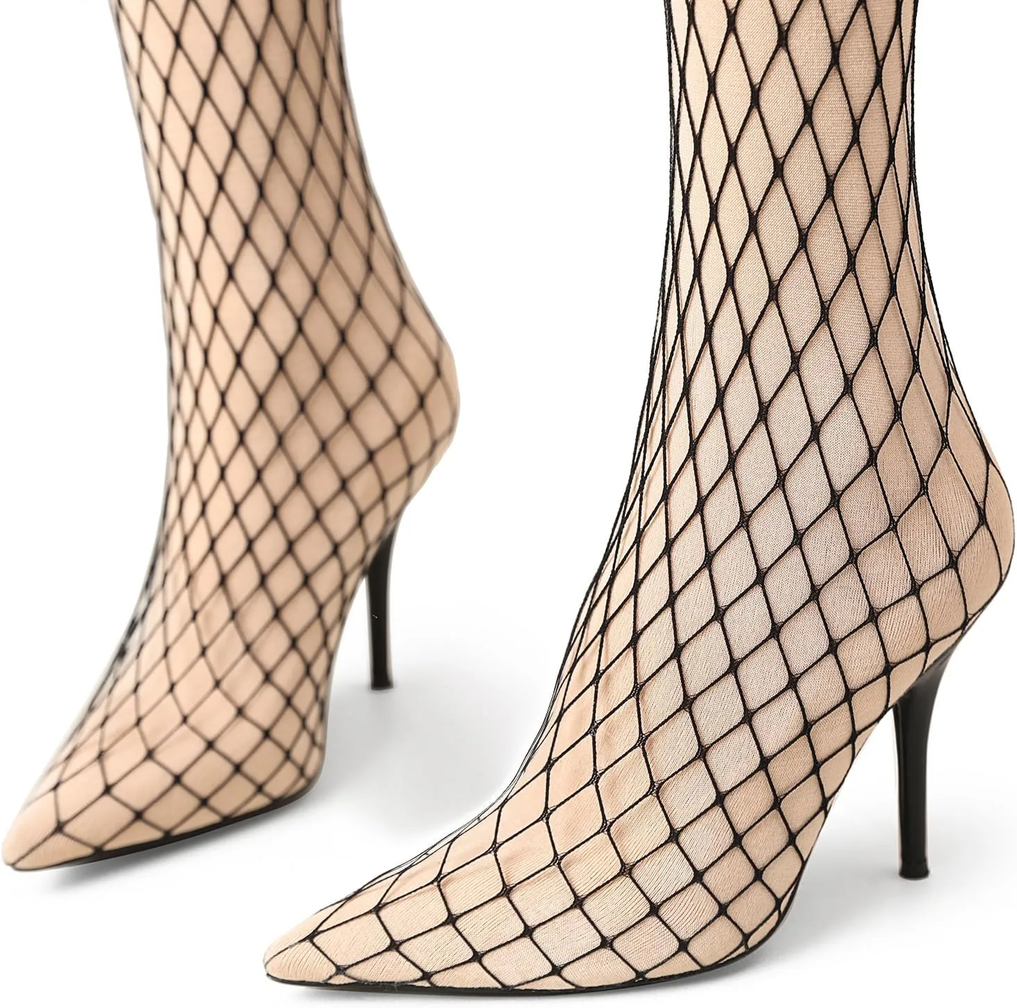Women's Suede Over-the-Knee Boots - Mesh Stretch Pull-On Stiletto High Heels Sexy Thigh-High Boots for Party and Night Out