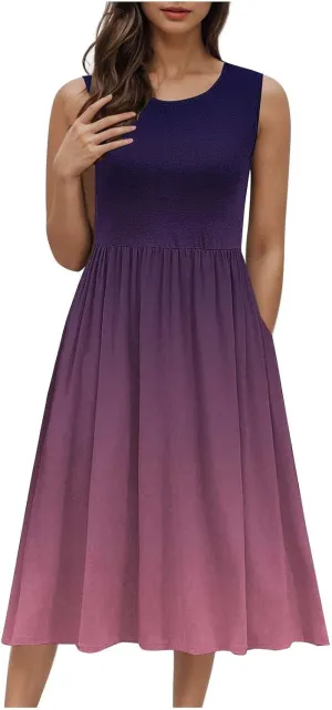 Womens Summer Dresses Colorful Flower Graphic Midi Dresses Vintage Casual Trendy A Line Tank Dresses