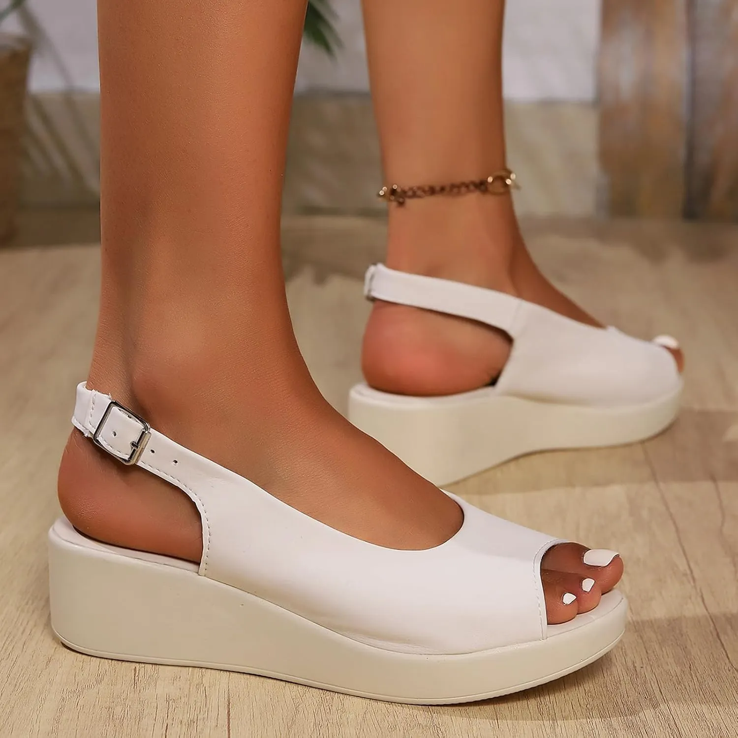 Womens Summer Sandals Ankle Strap Slingback Wedge Sandals Peep Toe Slip On Espadrille Platform Comfortable Dress Shoes