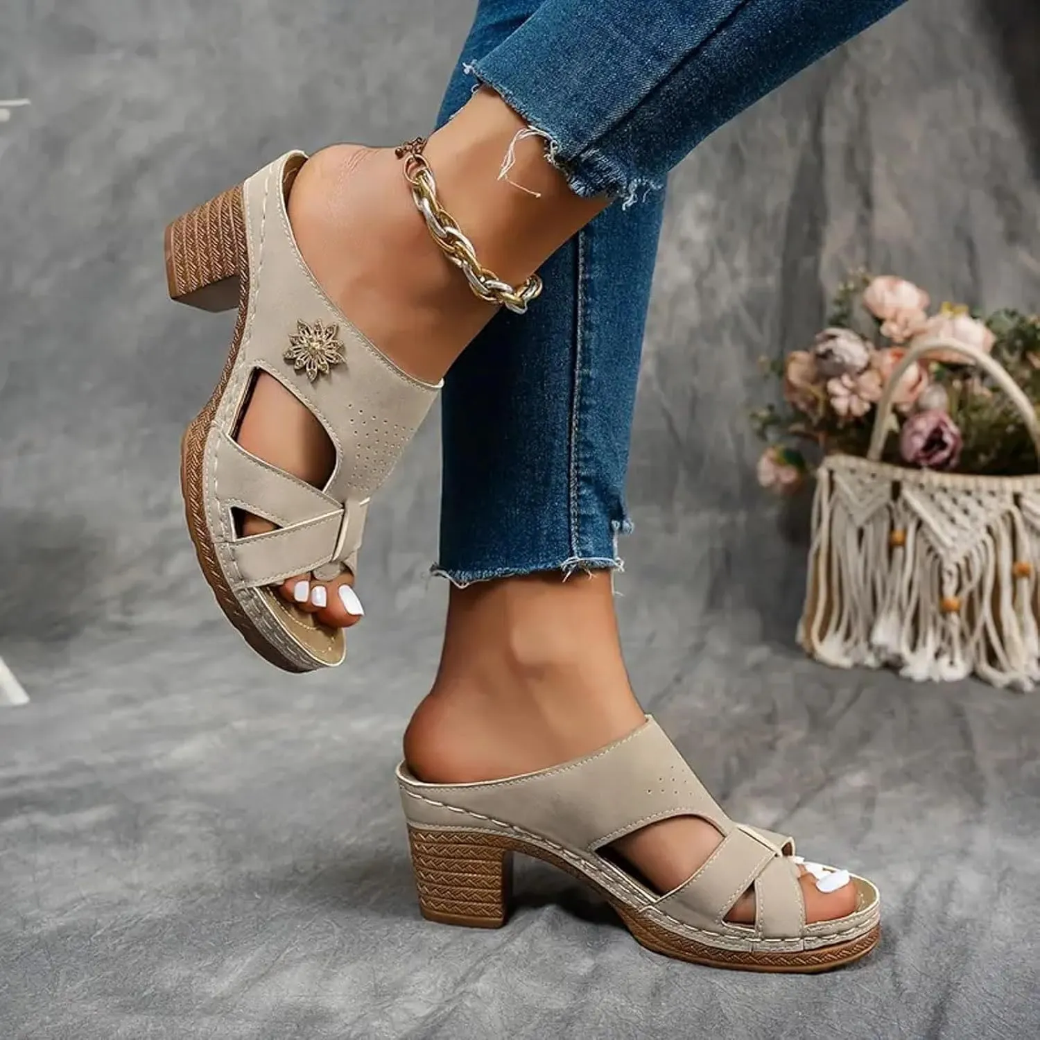 Women's Thick Heeled Fish Mouth Shoes Fashionable And Casual Hollowed Out Comfortable Fashion Sandals for Women