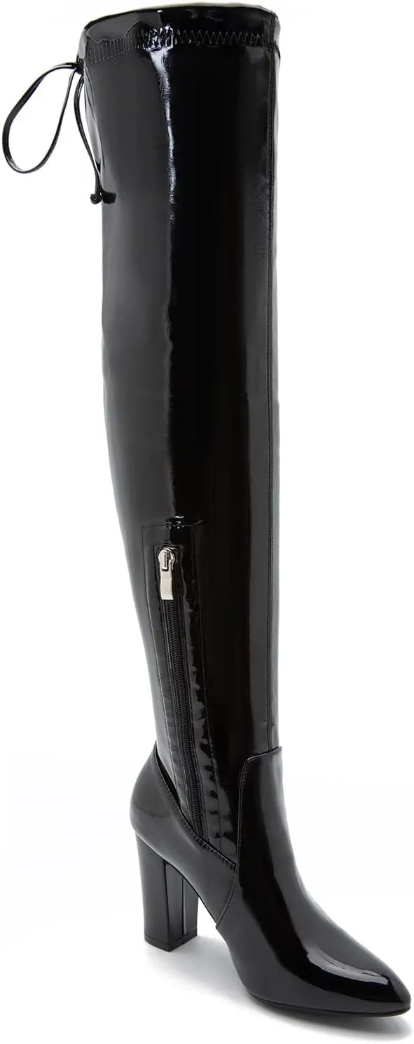 Women's Thigh High Boots Over The Knee Boot Sexy Pointed Toe Chunky Heels Boots Zipper Lace Up Long Boots