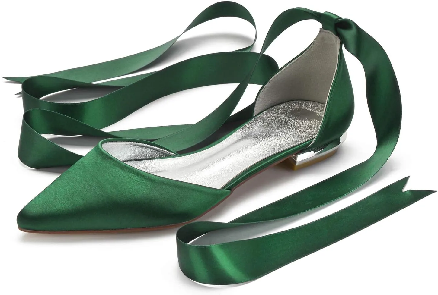 Women's Wedding Shoes Flats for Bridesmaids Closed Toe Satin Bridal Dressy Bridal Flats Shoes with Ribbon