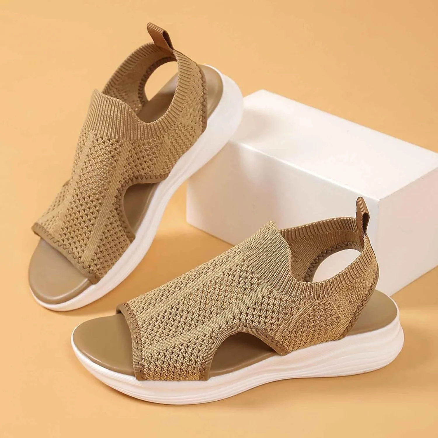 Womens Wedge Sandals Women's Comfortable Air Cushion Support Walking Sandal Breathable Knit Slingback Platform Shoes