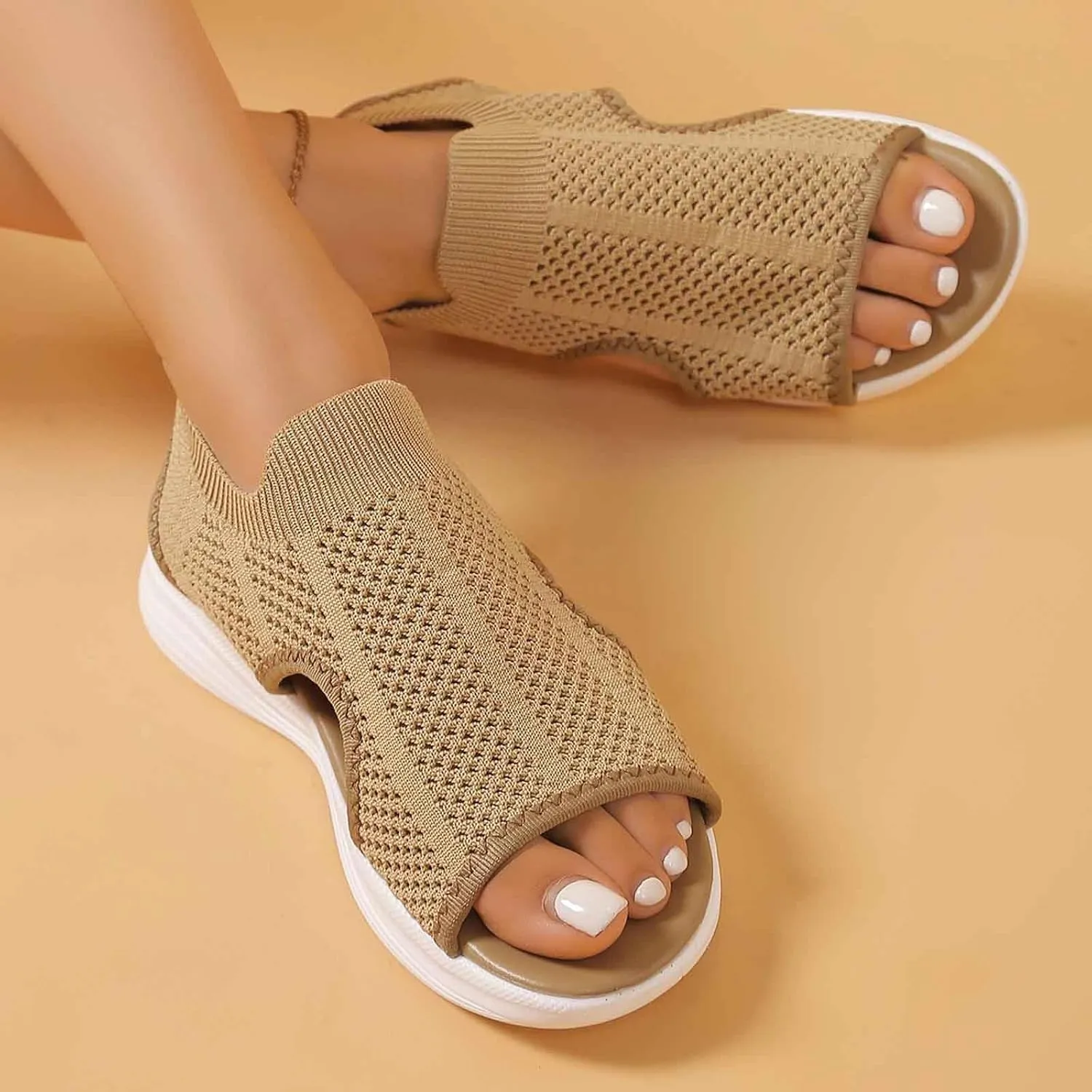 Womens Wedge Sandals Women's Comfortable Air Cushion Support Walking Sandal Breathable Knit Slingback Platform Shoes