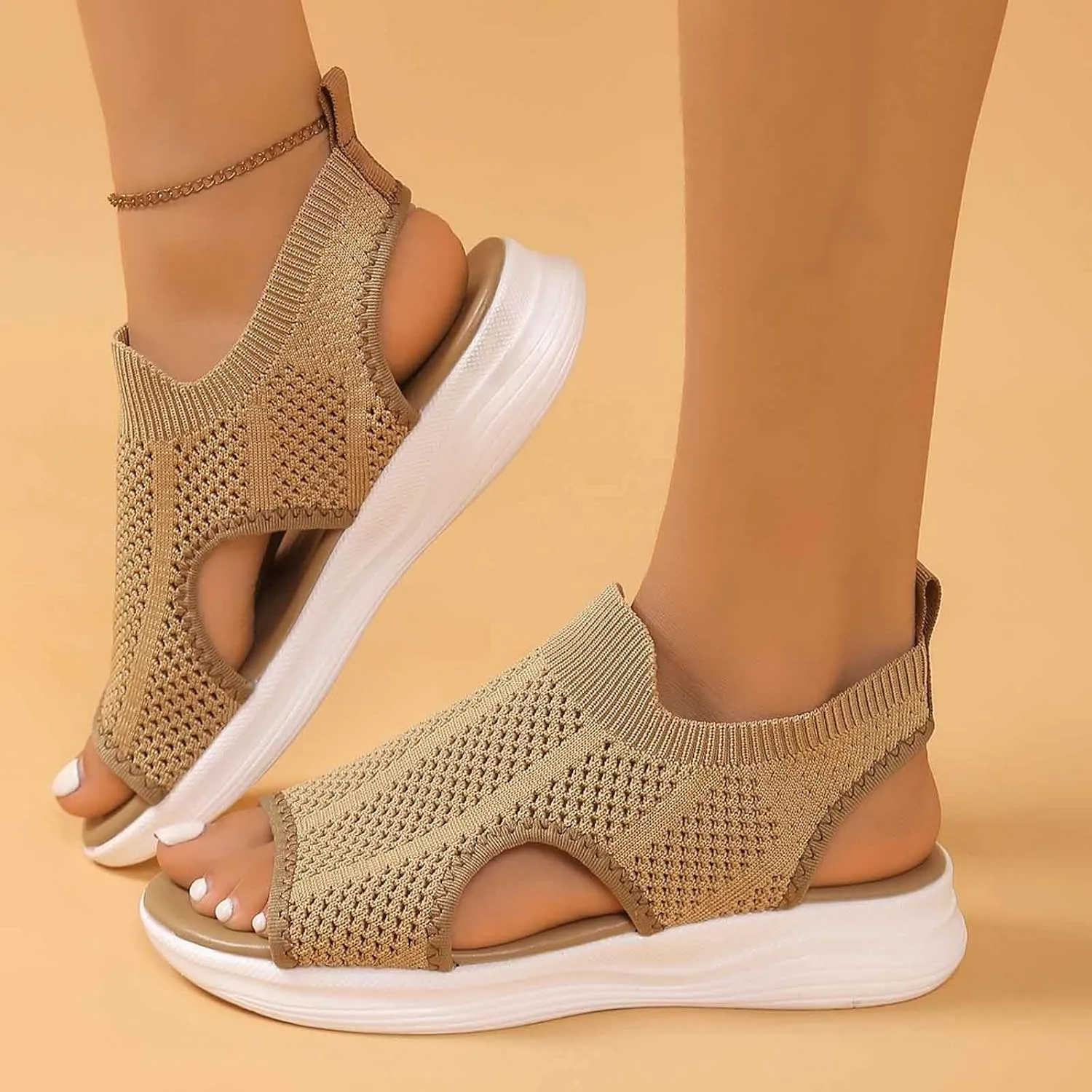 Womens Wedge Sandals Women's Comfortable Air Cushion Support Walking Sandal Breathable Knit Slingback Platform Shoes
