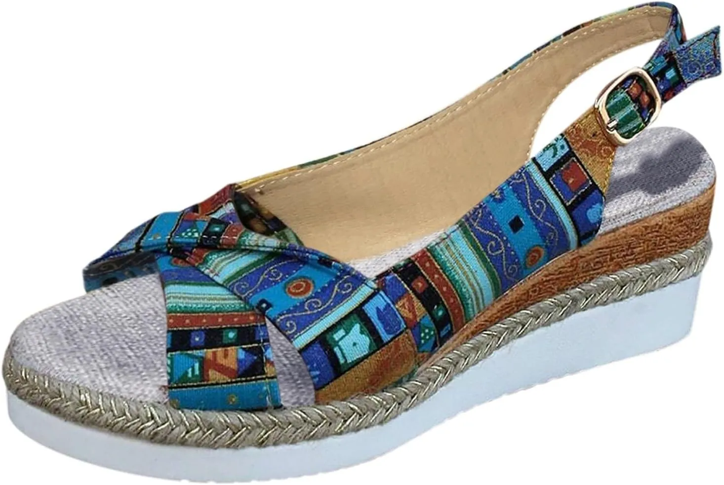 Women's Wedge Sandals,Low Wedge Heels Summer Dressy Ankle Strap Open Toe Flower Shoes Comfortable Sandals