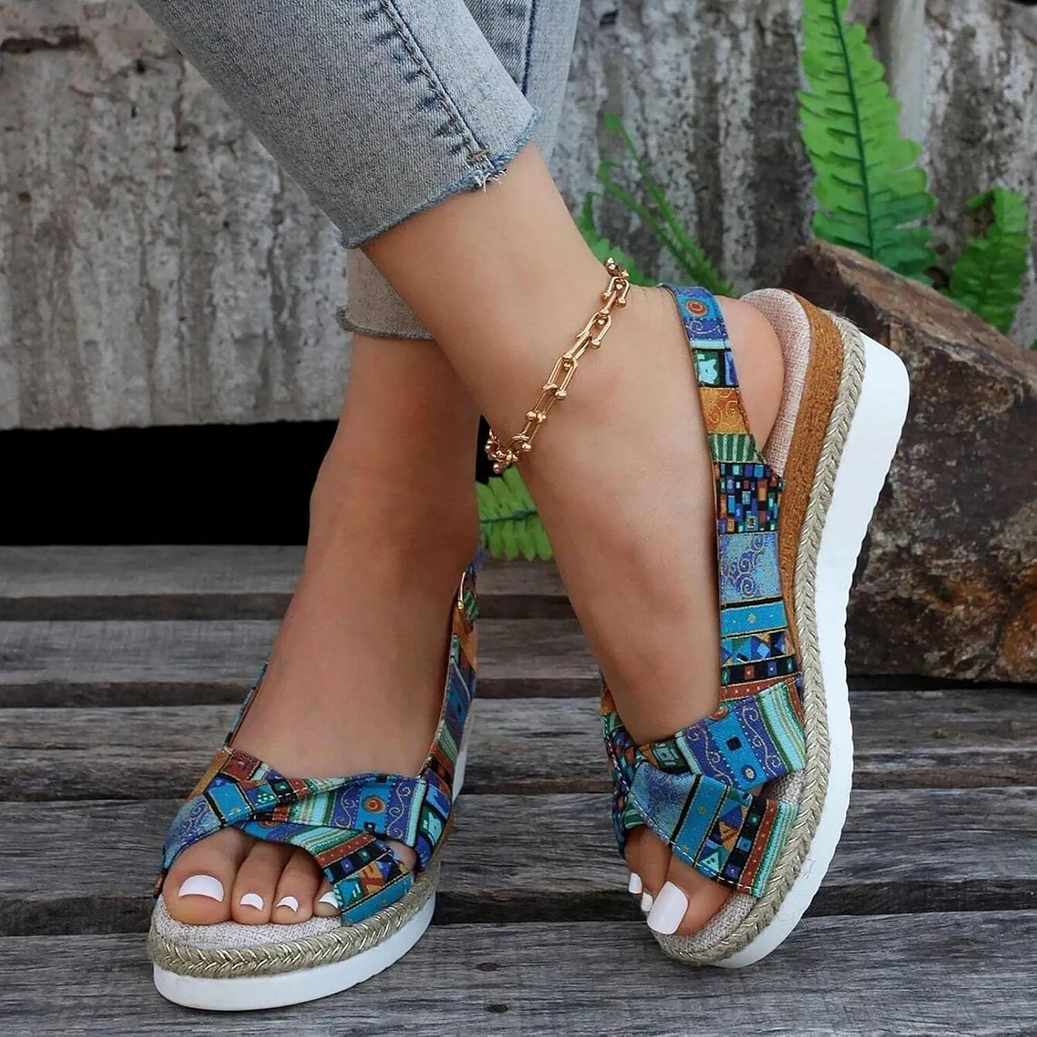 Women's Wedge Sandals,Low Wedge Heels Summer Dressy Ankle Strap Open Toe Flower Shoes Comfortable Sandals