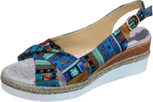 Women's Wedge Sandals,Low Wedge Heels Summer Dressy Ankle Strap Open Toe Flower Shoes Comfortable Sandals