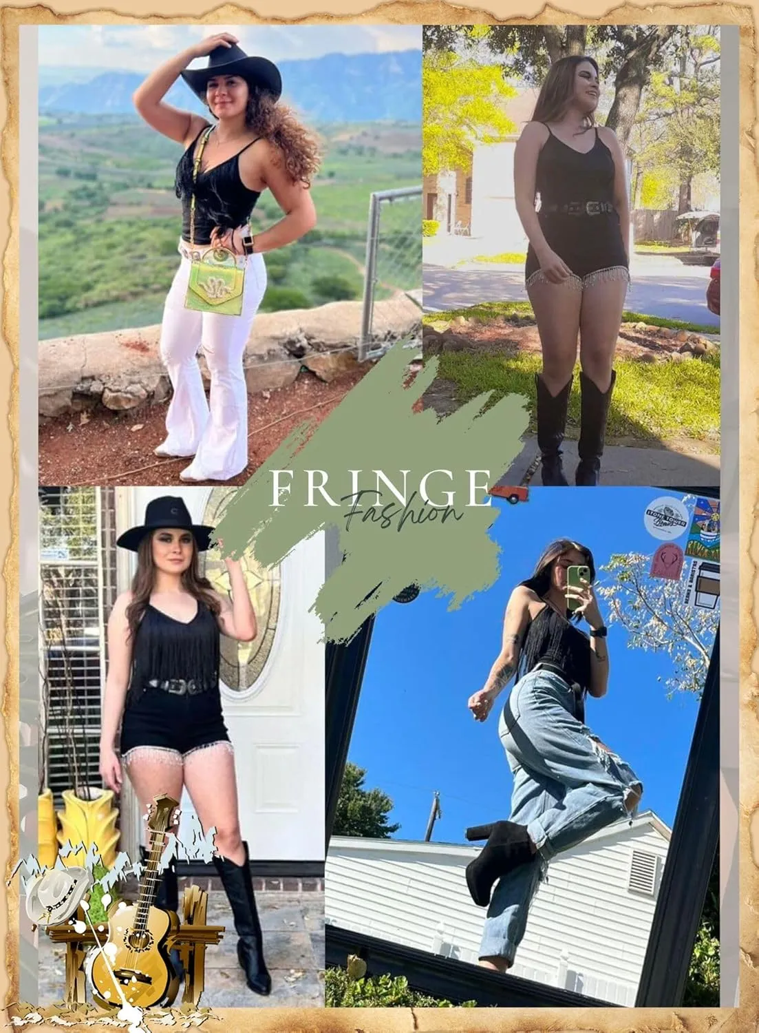 Womens Western Cowgirl Fringe Top - Country Concert Outfits Festival Tassel Hem Boho Rodeo Camisole Rave Tank Shirt