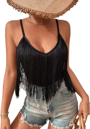 Womens Western Cowgirl Fringe Top - Country Concert Outfits Festival Tassel Hem Boho Rodeo Camisole Rave Tank Shirt